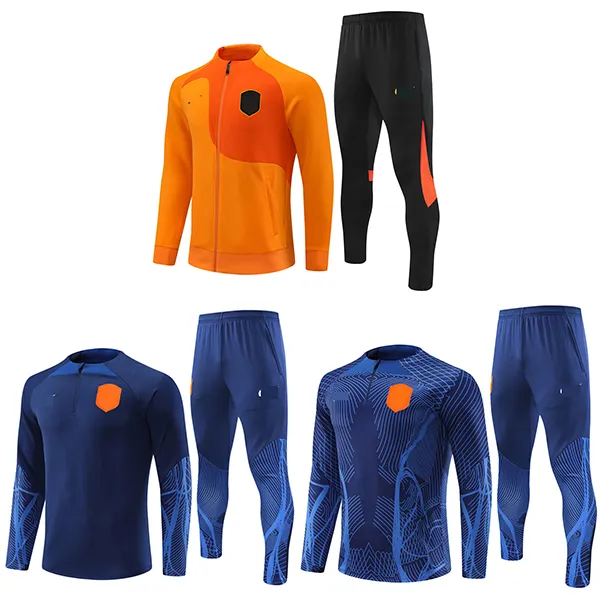 22-23 Nederlands voetbalfans heren trackpakken borduurwerkvoetbal training kleding buiten jogging shirt vrijetijdssportpak