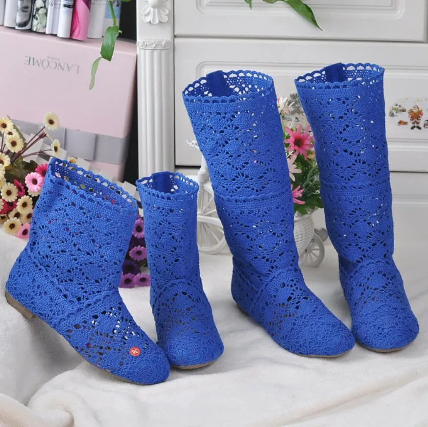 Boots hollow boots shoes breathable knit line mesh boots summer women's boots knee high tube women's shoes 34-41 230728