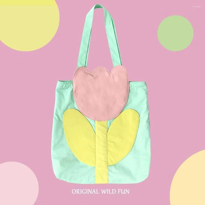 Sacs de rangement Spring / été colorés 3d tulip mignon petit sac à main épaule frais pour pique-nique sort sortant polyvalent décontracté