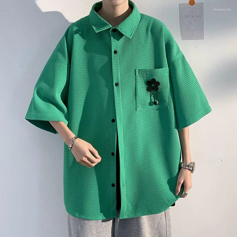 Mäns avslappnade skjortor 2023 Summer Pocket Decorative Design Coats Loose Short Sleeve Fashion Hawaiian Cargo Camisa Masculina M-5XL