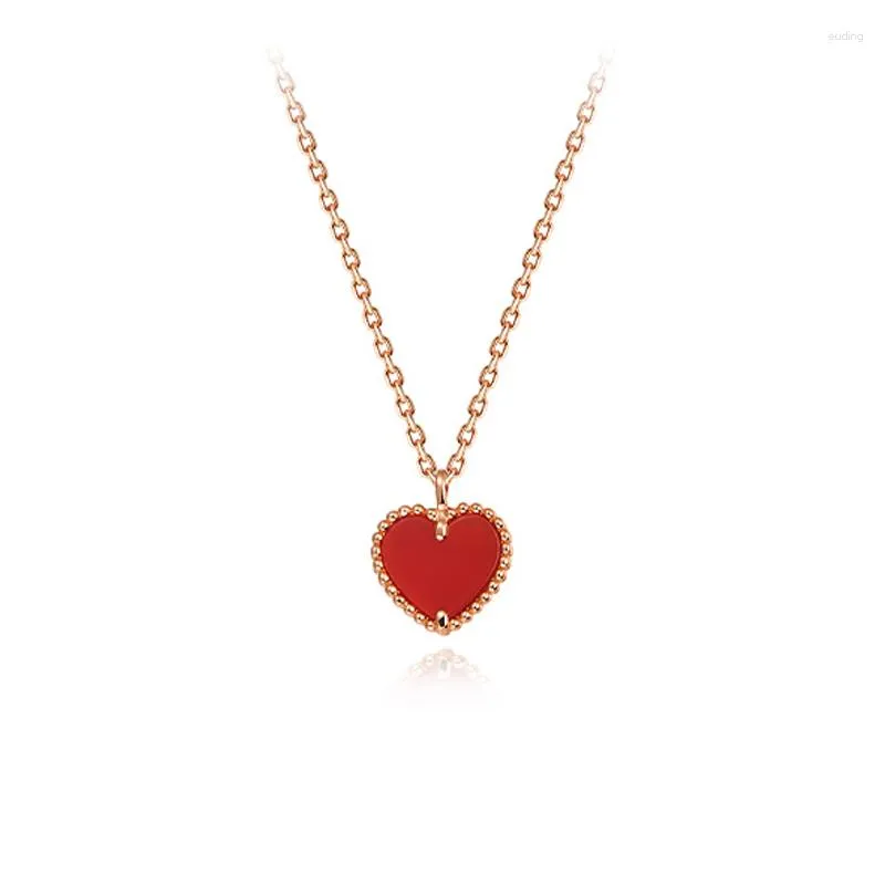 Chains S925 Sterling Silver Cute Little Heart Red Agate Necklace For Young Girls And Women Birthday Present Marry Anniversary Gift