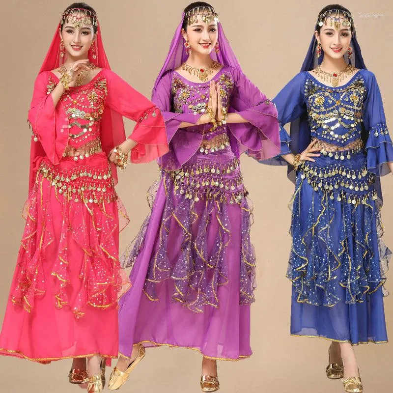 Bühne Tragen 4 teile/satz Bauchtanz Kostüm Weibliche Kleid Sexy Frauen Bollydancer Bollywood Set Orientalische Kleidung