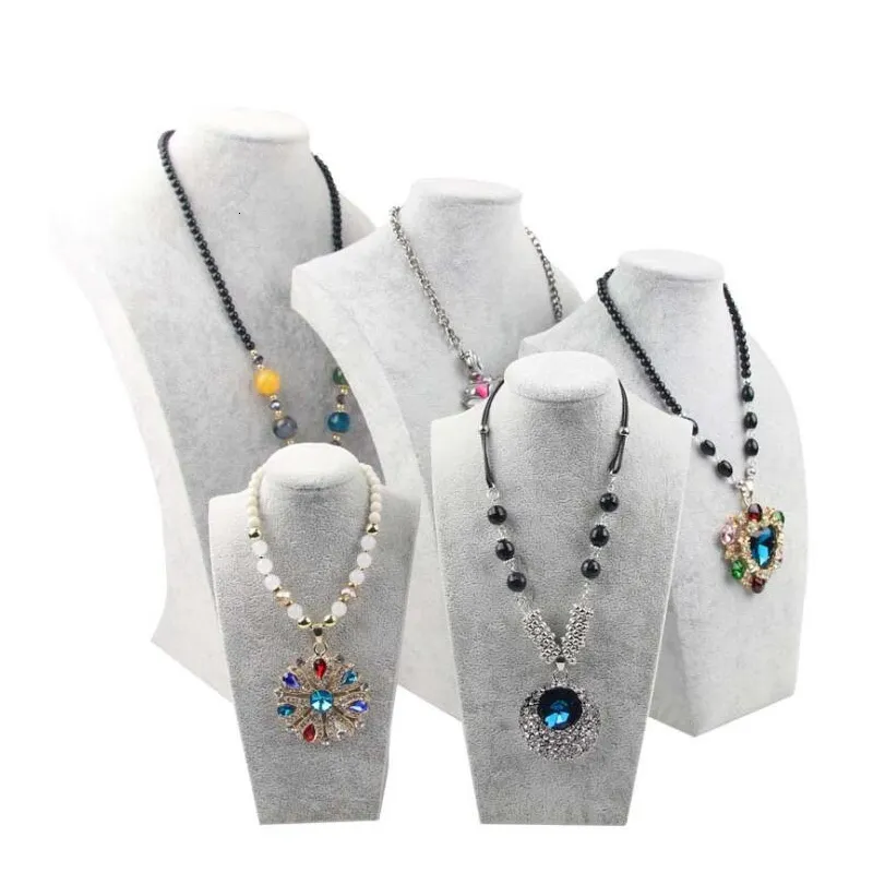 Bijoux Stand Glace Gris Velours Bijoux Modèle Rack Étagère Collier Pendentif Affichage Bijoux Affichage Collier Cadre Portrait Accessoires 230728