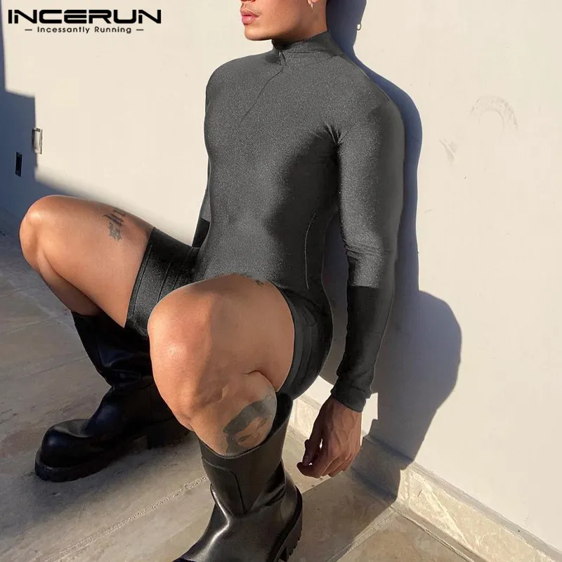 Men s shorts incerun 2023 män rompers solid turtleneck långärmad gatakläder mager casual jumpsuits zipper sexiga overall s 5xl 230729