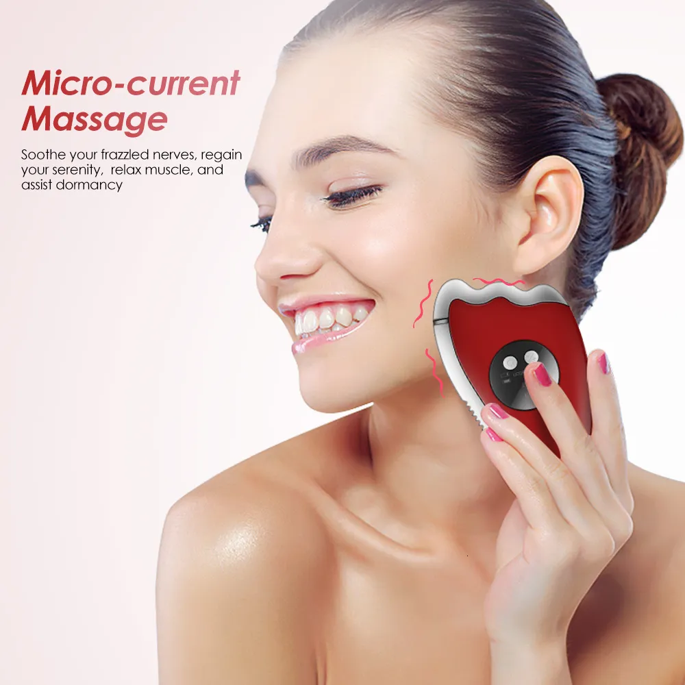 Twarz Massager Kingdom Electric EMS Micro prąd Vibirat Masaż Guasha Scraping Board Beauty Skin Corging 230728