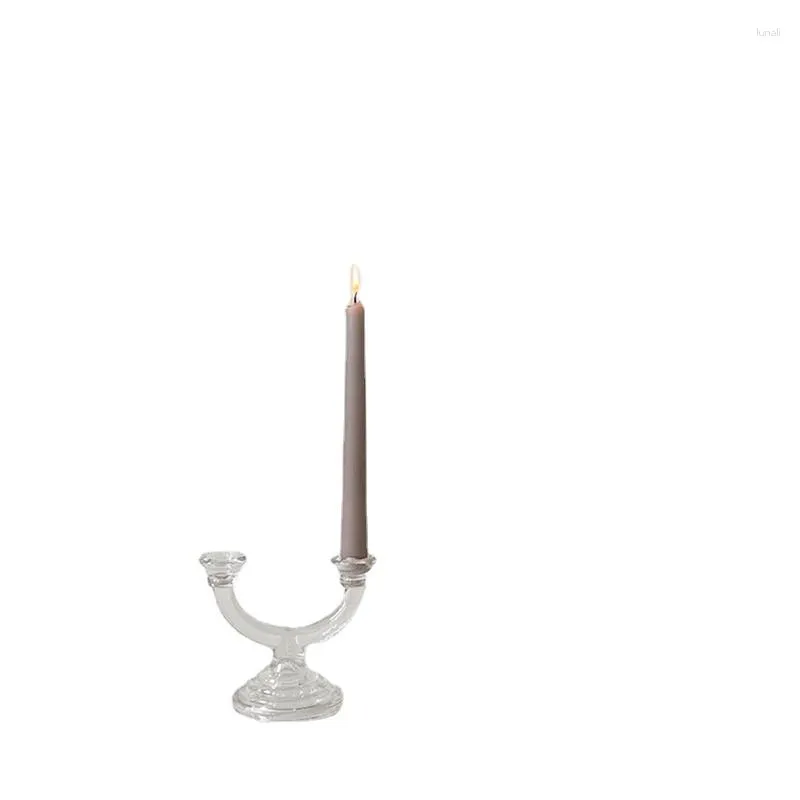 Candle Holders HF Ins Crystal Glass Przezroczyste francuskie światło luksusowe romantyczne dekoracje stołowe rekwizyty Bar Candlestick Candelabra