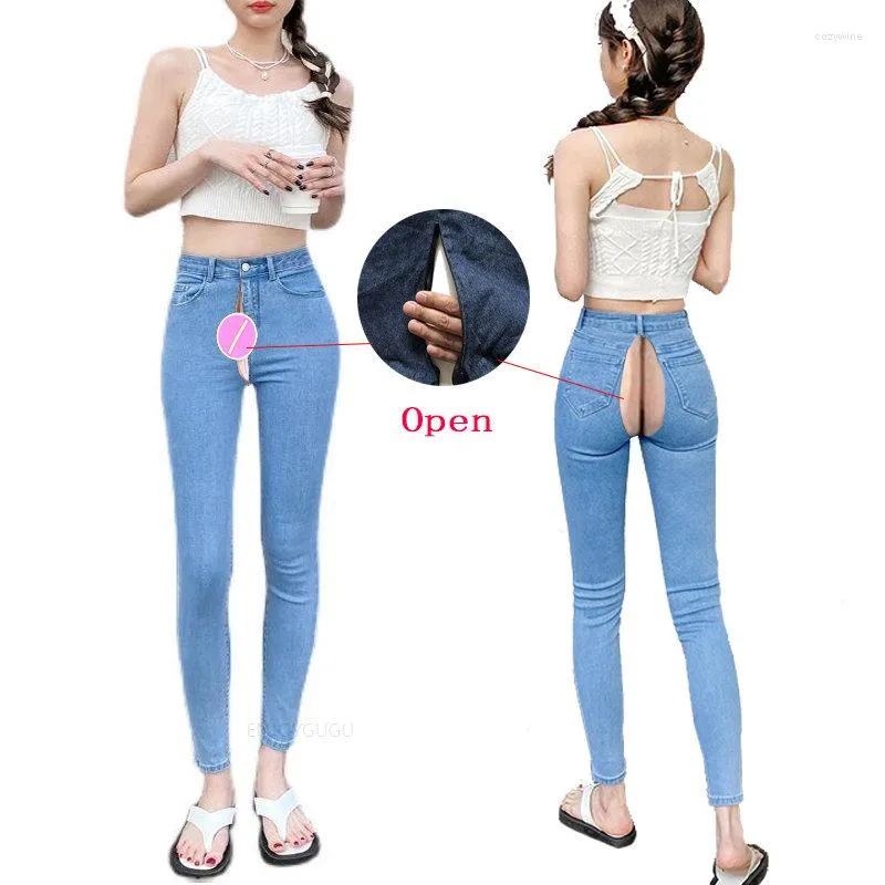 Jeans da donna Pantaloni con cavallo aperto Sexy sollevamento dell'anca skinny con cerniera invisibile a doppia testa per appuntamenti con donne indispensabili