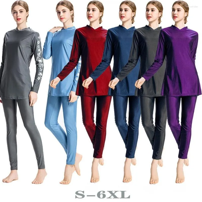 Burkini Con Hijab Costume Da Bagno Musulmano Islamico Maniche Lunghe Tinta Unita Abbigliamento Modesto Costumi Da Bagno Donna 2023 Costume Da Bagno Per