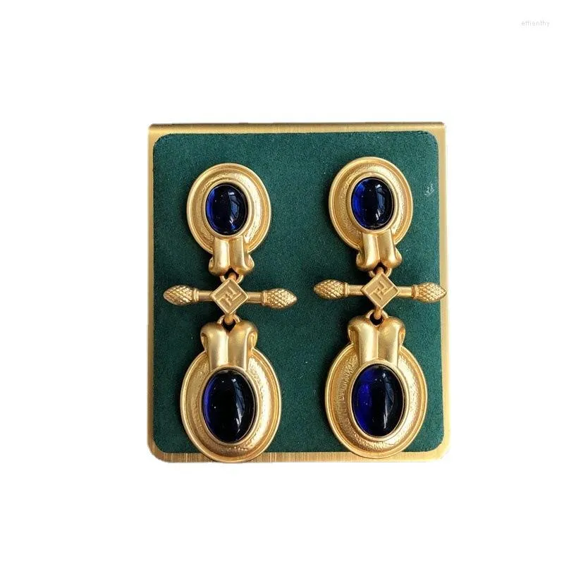 Backs Earrings Retro French Heavy Industry Deep Sea Through Blue To Show Temperament Ear Studs
