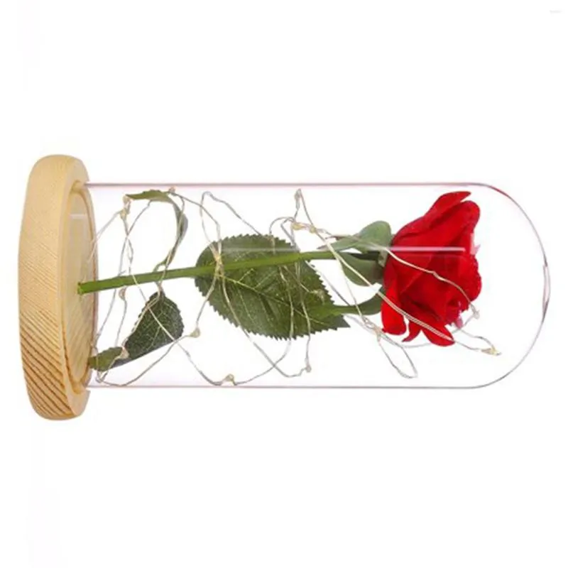 Dekorative Blumen, verzauberte rote Seidenrose, Licht, ewige Blume, Glaslampenschirm mit LED für Heim- und Bürodekorationen