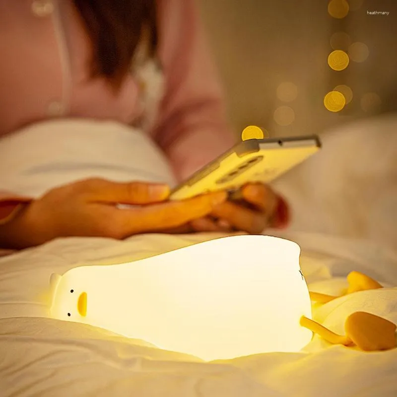 Luzes noturnas Silicone Lie Flat Duck LED 5V USB Lâmpadas de mesa recarregáveis para crianças Presentes de bebê Toque Decoração de cabeceira