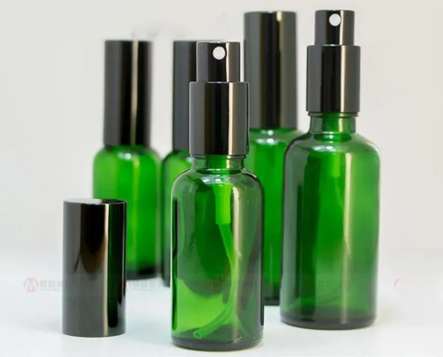 30ml Atomizer Refillable Pump Spray Bottle Empty Green Perfume Glass Bottles With Black Gold Lids 