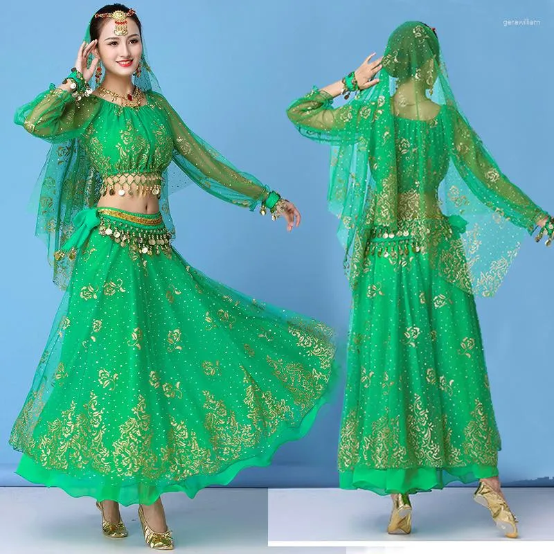 Stage Wear Long Sleeves Embroidery Egypt Bollywood Dance Costume For Women Adult Belly Performance Clothes Set