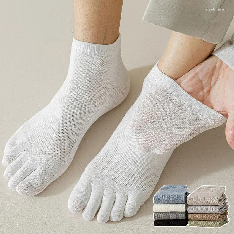 Meias masculinas 3 pares masculinas com dedos meia de algodão respirável absorvente de suor elástico sokken cinco dedos corrida esportes