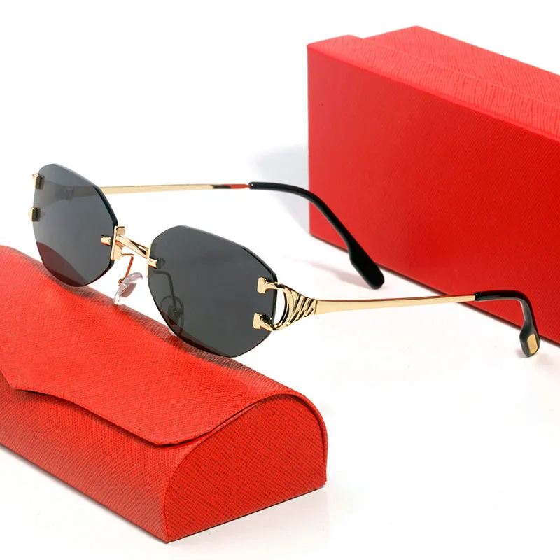 Gafas de sol de diseñador hexagonales Hombres Carti Mujeres Sin marco Retro Gafas de sol C Decoración Luz Estilo de verano Top Marco pequeño Marcos de metal de varios colores Caja de anteojos