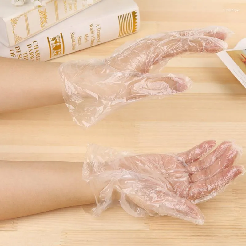 Guantes desechables 100/200 Uds plástico fácil de grado alimenticio transparente respetuoso con el medio ambiente seguro para utensilios de cocina DIY