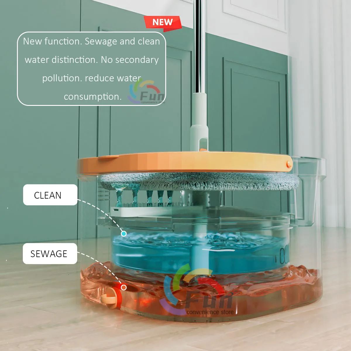 Spin Mop And Bucket Set With Self Separation System 360° Spinning Self-Wringing - View #2