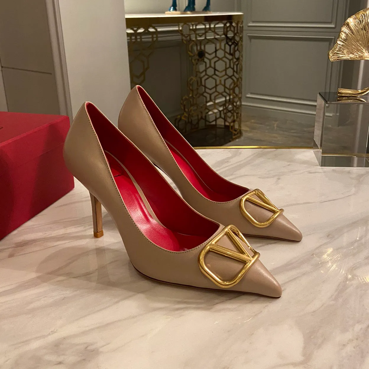 Designer Heels Womens Fine High Heels Open Heel Pointed Toe Fine Heels Luxury High Heel Boat Shoes Genuine Leather Formal Shoes Large Size With Box