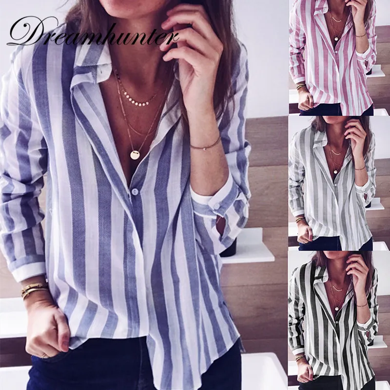 Damesblouses Shirts Gestreepte blouse Dames Blusas Gestreepte shirts met lange mouwen Casual losse strandknopen Tops Dames Kantoortops Blusas Feminina 230729