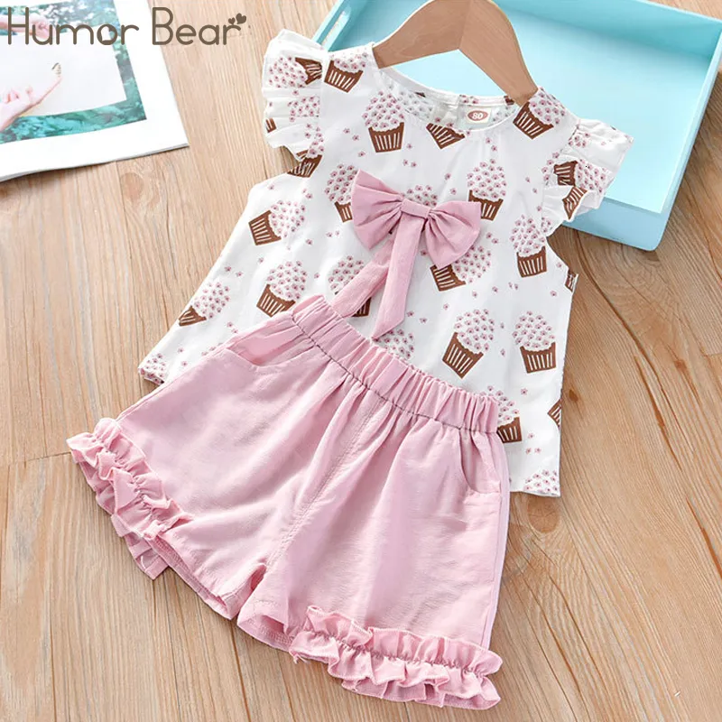 Clothing Sets Humor Bear Girls Set Sleeveless Summer Ice Cream Bow Top TshirtPants 2Pcs Suit Toddler Childrens Clothes 230728