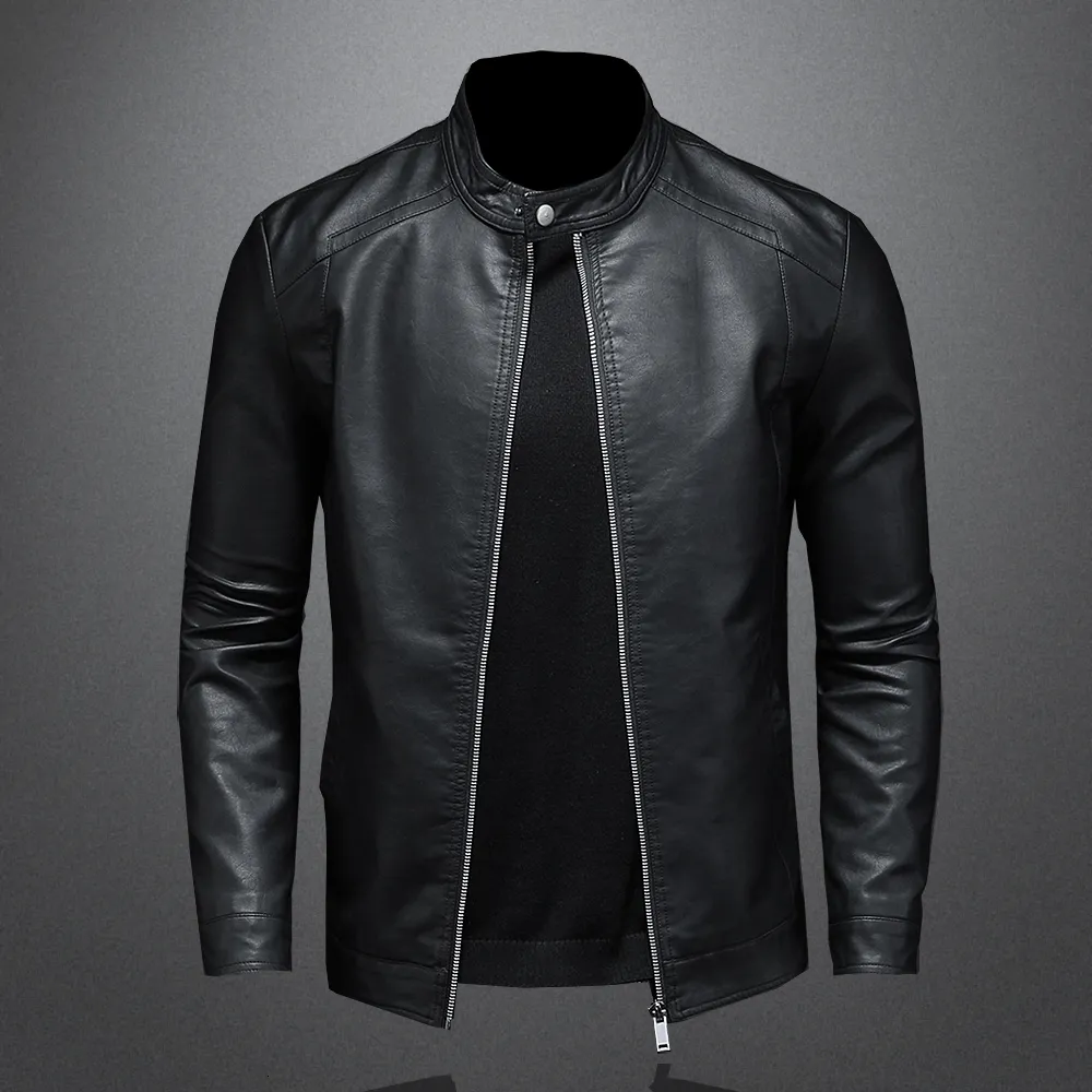 Men s jackor Spring Autumn Leather Jacket Men Stand Collar Slim Pu Fashion Motorcykel Causal Coat Mens Moto Biker 230729