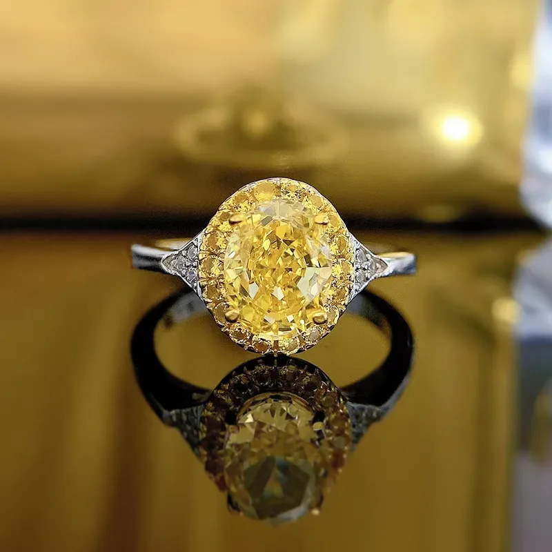 Anello da donna di design di lusso ellisse ovale intarsiato giallo rosa moissanite anelli con diamanti gioielli PT950 placcato fidanzata regali fidanzamento anello di apertura matrimonio 1580