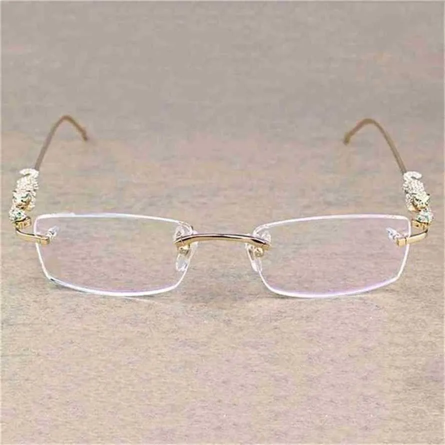 56% rabatt på solglasögon 2023 Vintage Leopard Rimless Clear Stone Transparent Glasses Frame Luxury Eyewear Men Accessories Oculos Eyeglasses 6384KaJia New