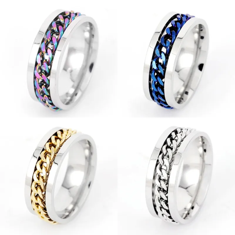 30/Pcs Practical Women's Classic Rotating Men's Gothic Stainless Steel Rotating Chain Link Men's Bottle opener Ring Fashion Jewelry Gift Wholesale