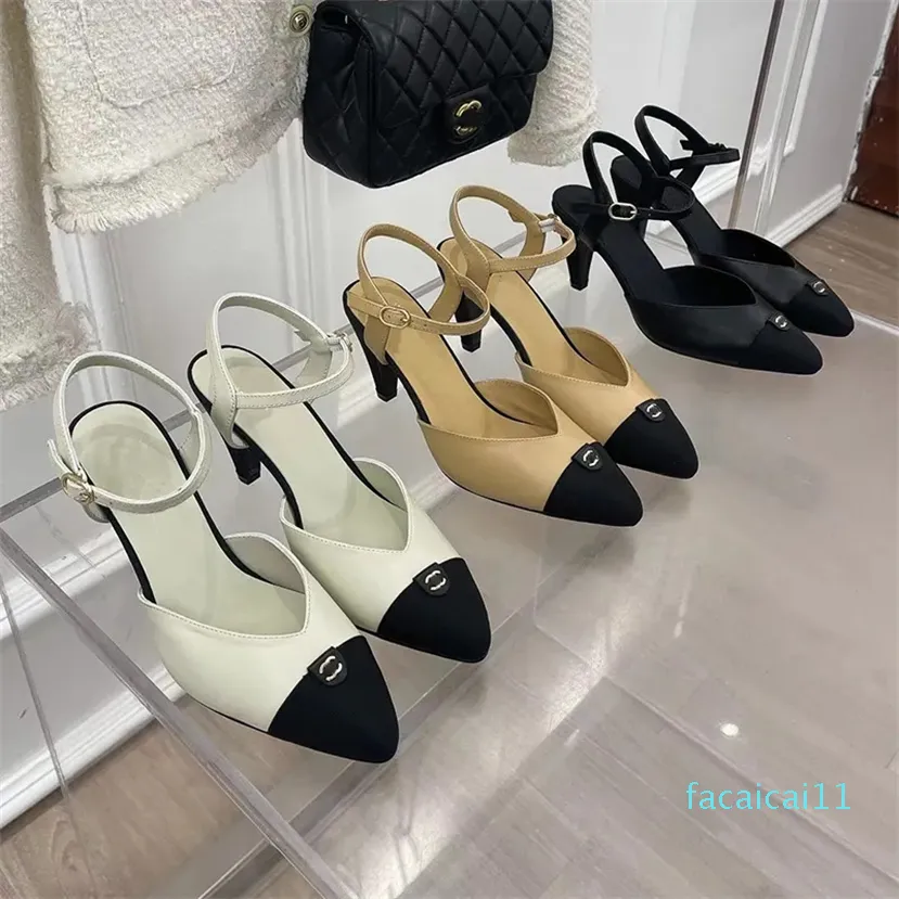 Designer Leather Pointed Toe Catwalk Nude Flat Sandals For Women