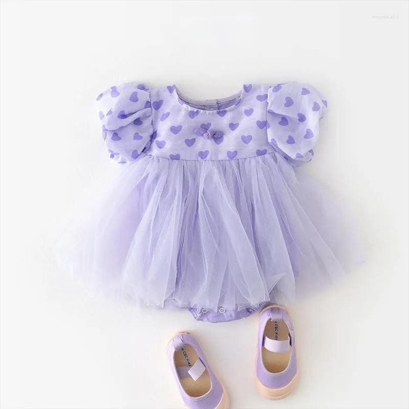 Fille robes né coton manches bouffantes barboteuse princesse robe infantile enfant en bas âge court Tulle combinaison été bébé vêtements 3M-18M