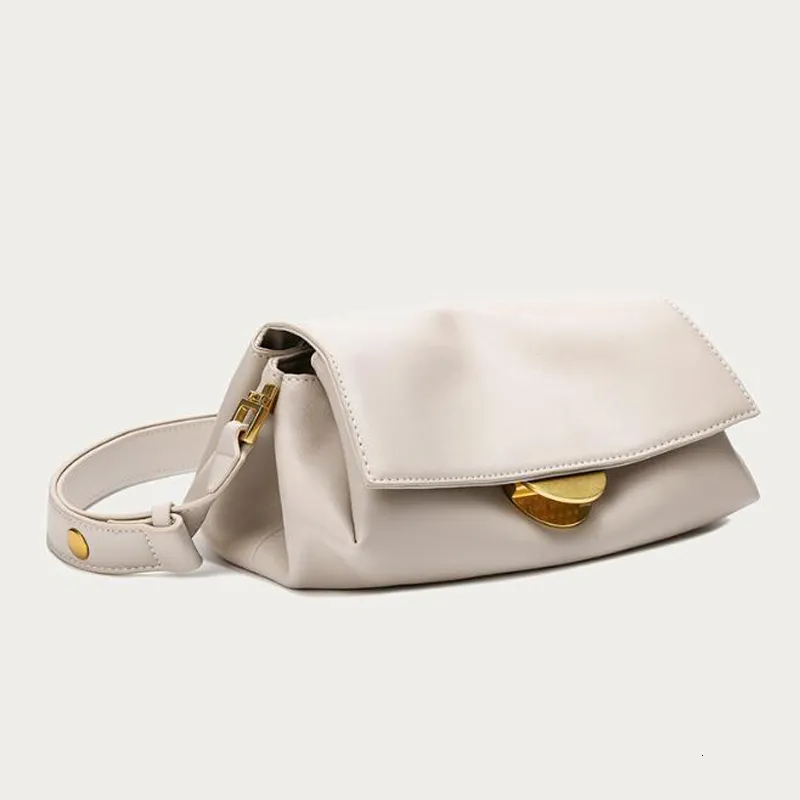 Evening Bags Fashion Leather Bag Woman Brand Design Shoulder Messenger Handbag Simple Beige Flap Multi Pockets Female Crossbody 230729