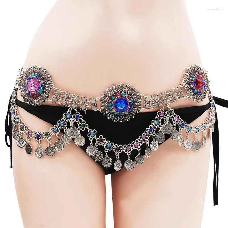 Stage Wear Ethnic Style Waist Chain Colorful Gem Crystal Tassel Belt Belly Dance Oriental Decorations Women Fashion Accessory