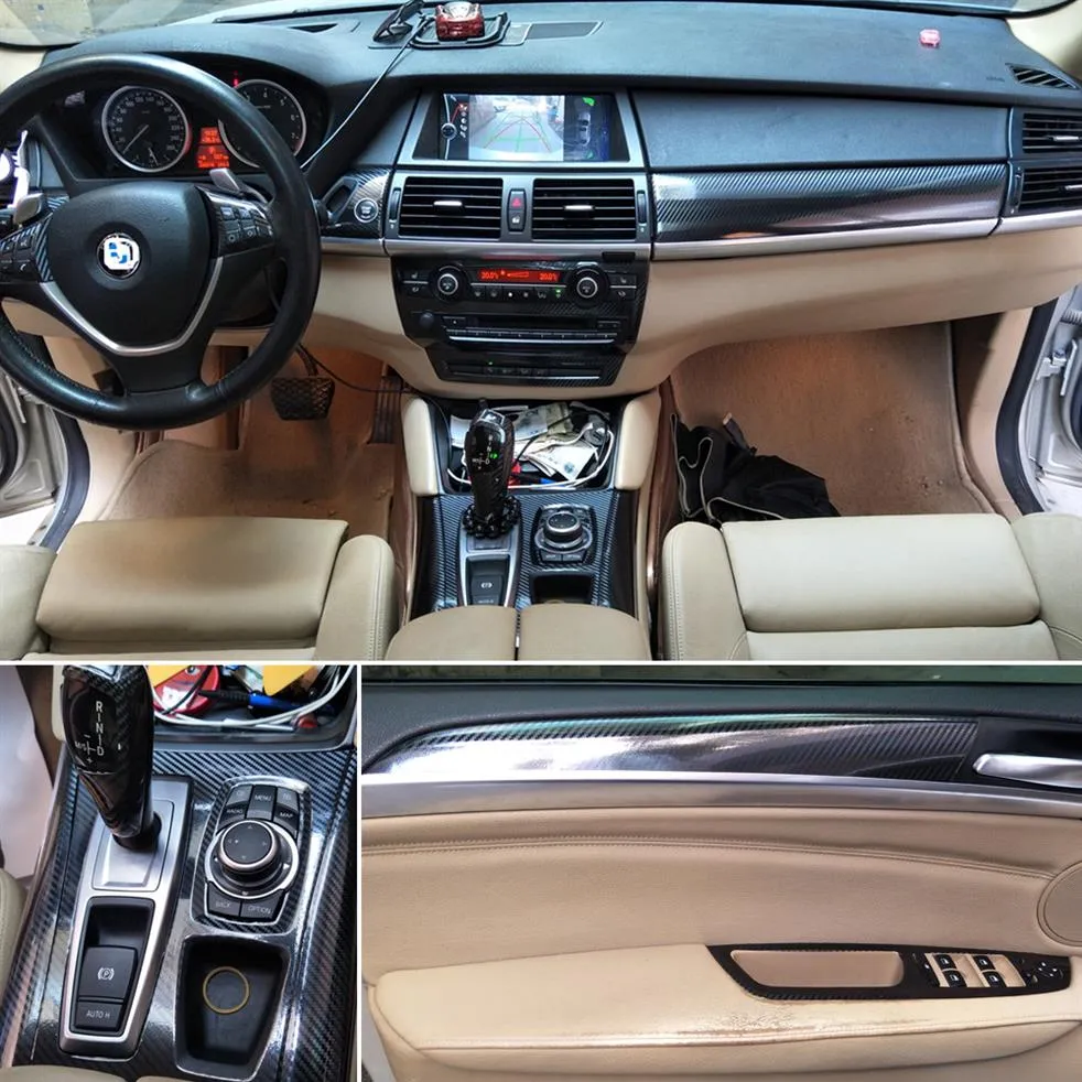 Dla BMW x5 E70 x6 E71 2007-14 Centralny panelu sterowania Uchwyt drzwi 5D naklejki z włókna węglowego naklejki