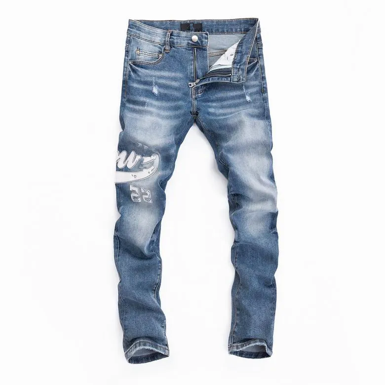 2023 Designer Heren Jeans High Street Paars voor Heren Borduurbroeken Dames Oversized Gescheurde Patch Hole Denim Recht Mode Street chic Slank Blauw