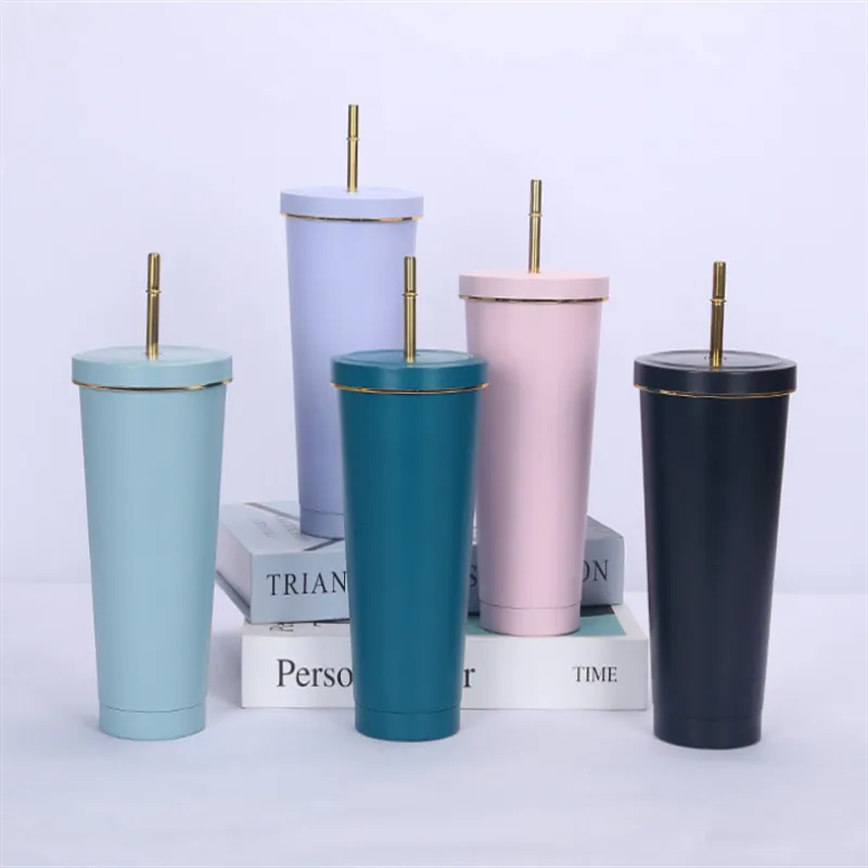 Tumblers 750/500ML Stainless Steel Straw Mug Reusable Tumbler Insulated Bottle With Lid Milk Tea Cup Thermos Drinkware Home Accessories 230729