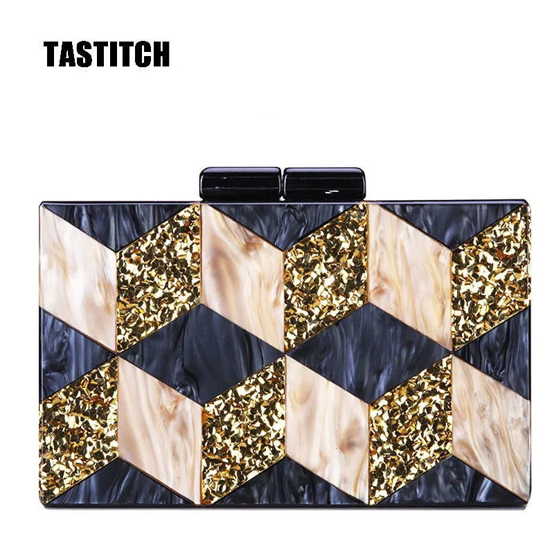 Evening Bags Unique Mosaic Acrylic Bag Glitter Clutch Women Should Geometric Patchwork Clutches Party Prom Handbags Purses 230729