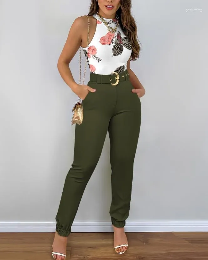 Conjuntos De Pantalones De Dos Piezas Para Mujer, Conjuntos Para Mujer, Moda  De Verano 2023, Estampado Tropical, Cuello Redondo, Sin Mangas, Top, Diseño  De Bolsillo Informal, Conjunto Con Puños De 20,79 €