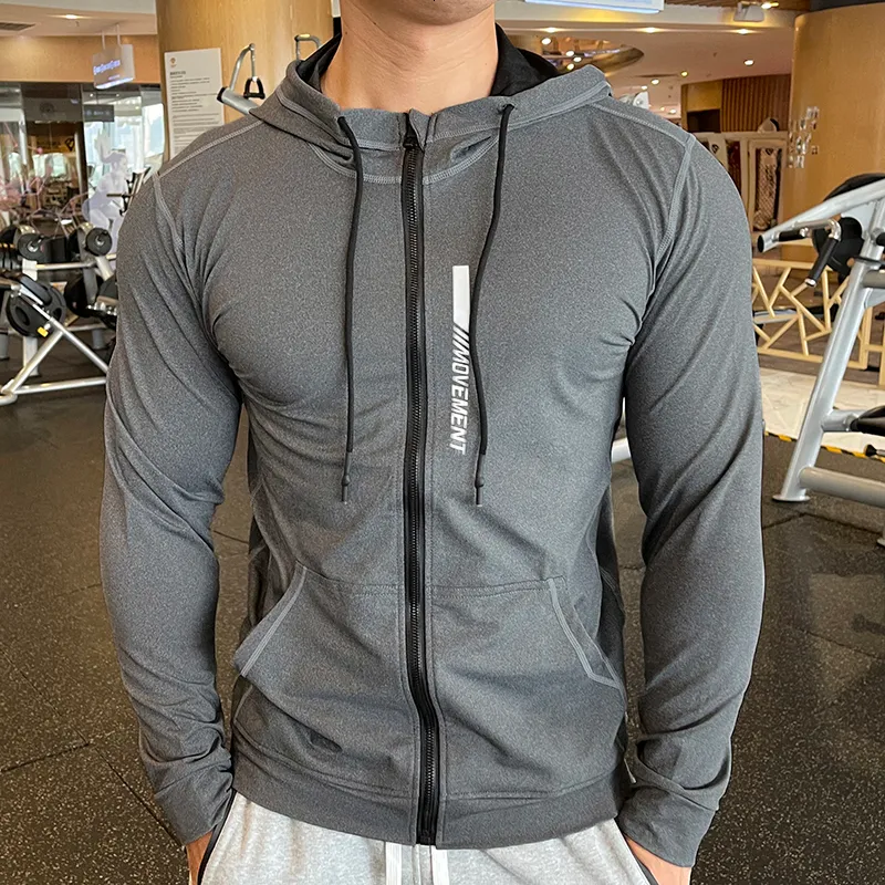 Мужские толстовки толстовок мужские спортивные толстовины быстро сухой эластичный капюшон мужской фитнес -куртки.