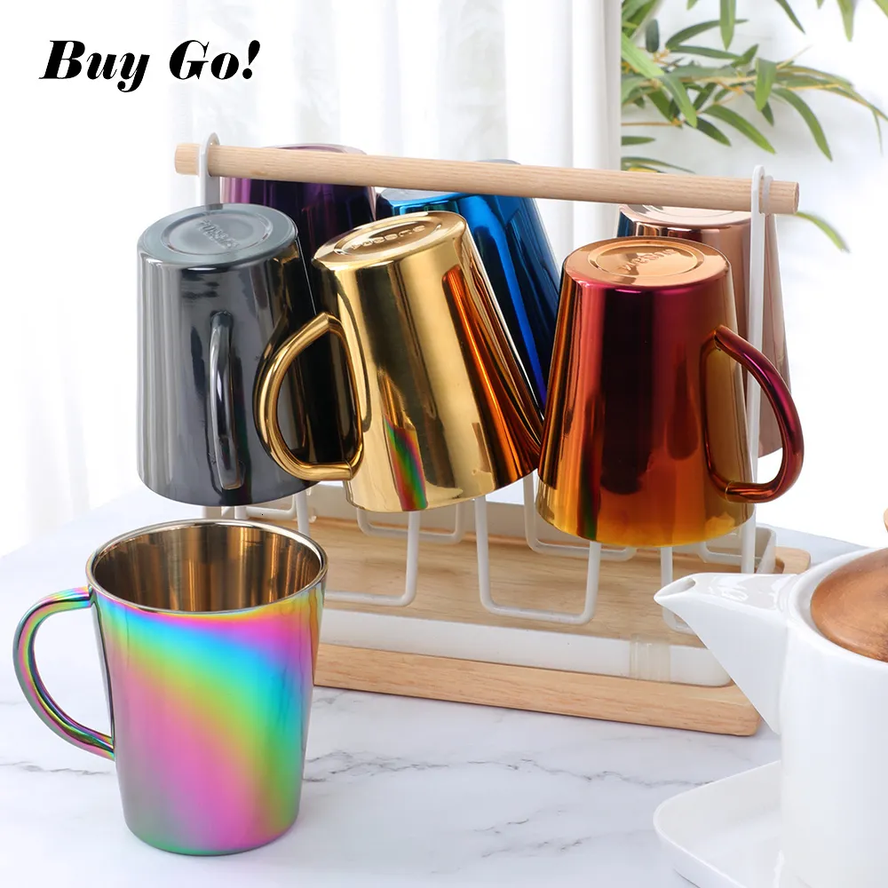 Tumblers 1/2st Double Wall Rostfritt stål Kaffemugg 300 ml Portabel Rainbow Cup Travel Tumbler Milk TEA Cups Dubbel Office Water Mugs 230729