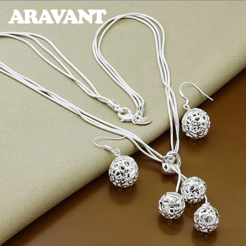 Conjuntos de joias de casamento 925 bolas de borla de prata 925 brincos de gota colares para mulheres 230729