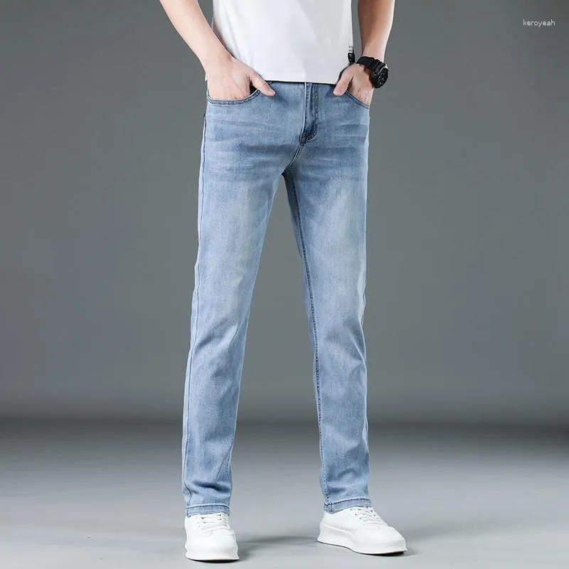 Men's Jeans Simple Leisure Business Men High Quality Stretch Light Blue Denim Fashion Pleated Retro Pocket Skinny Trousers Pants 28-40