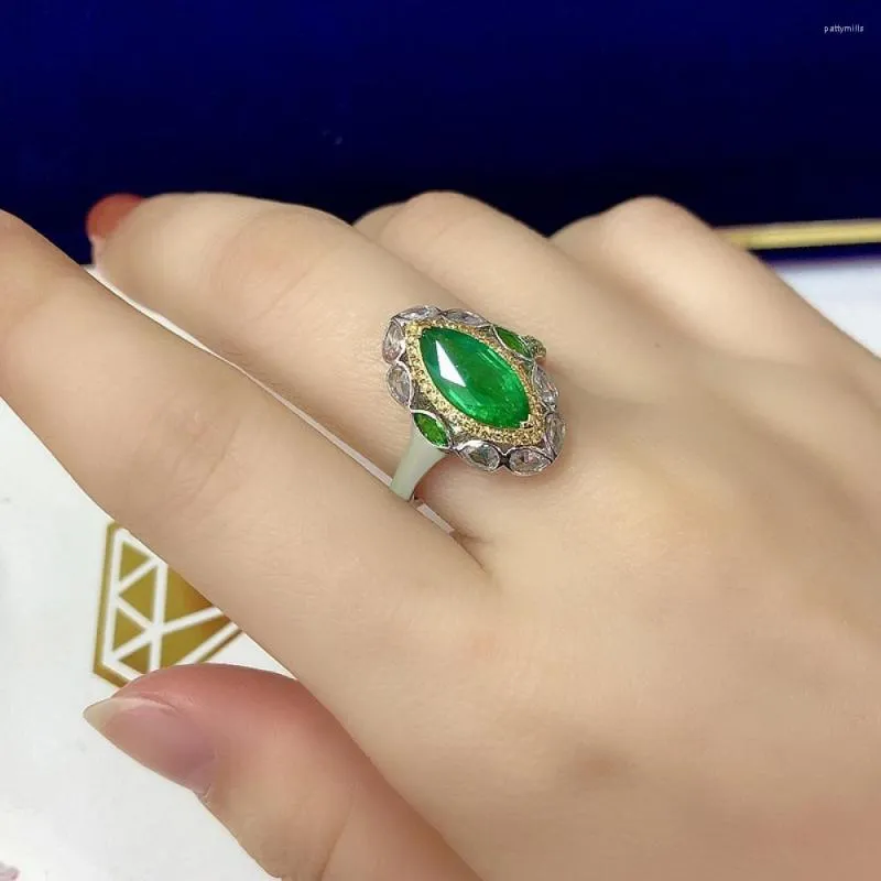 Cluster Ringen HOYON High Fashion Sieraden Jade Ring Luxe Volledige Diamant Kleurrijke Schat Open Verstelbare Dames S925 Zilver