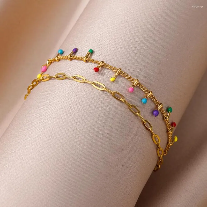 Bracelets de cheville en acier inoxydable 316L coloré huile pendentif breloque cheville pour femmes bohème fille jambe chaîne bijoux cadeau fête mariage goutte