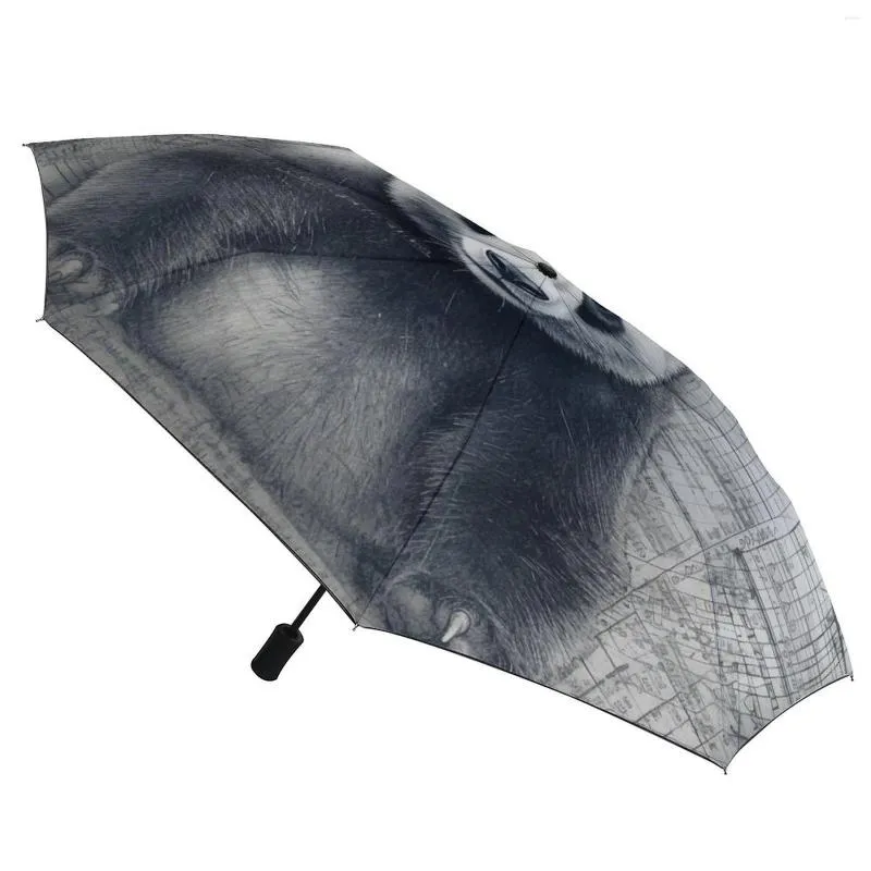 Guarda-chuva Panda guarda-chuva 3 dobras para viagem casaco preto à prova d'água leve automático