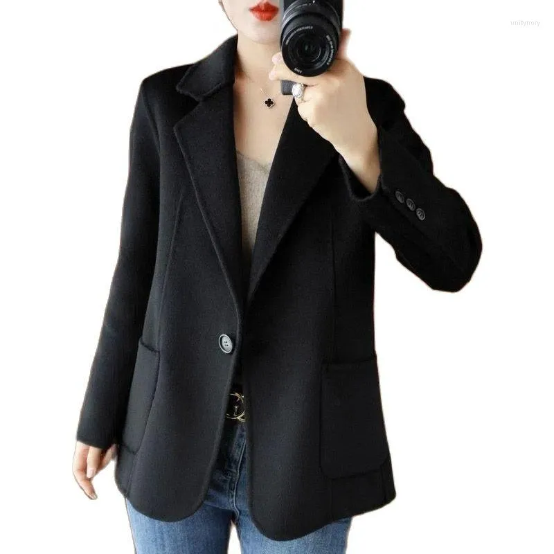 Women's Suits Blazer 2023 Spring Short Suit Jacket Imitation Cashmere Woolen Coat Female Autumn Winter Slim Quilted & Lining Tweed J