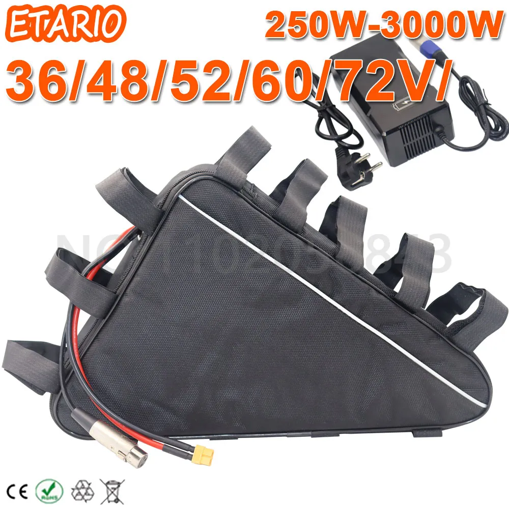 Li-ion Triangle 48V EBIKE BATTERY PACK 52V 36V電動自転車リチウムバッテリー18650セル750W 1500W 2000W BBS03 BBSHDモーター。