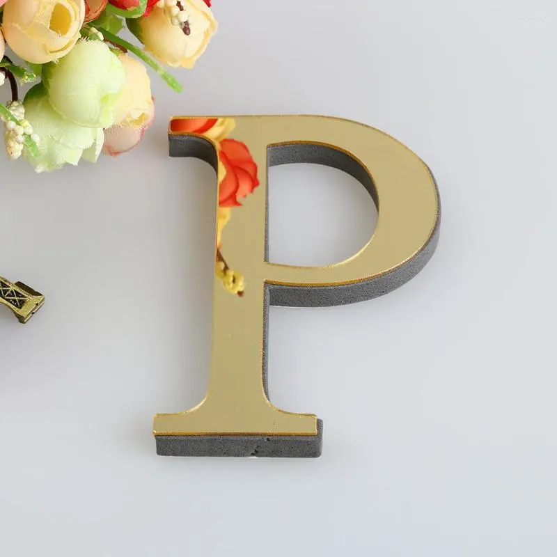 Estatuetas decorativas 26 letras DIY 3D acrílico espelho superfície adesivo de parede ouro alfabeto pôster quarto festa de casamento decoração arte mural