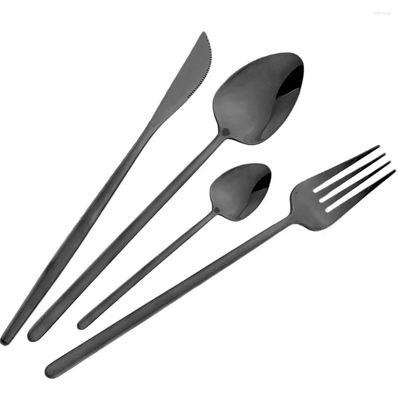 Flatware Sets 8/16/24Pcs Dinnerware Set Black 18/10 Stainless Steel Western Fork Knife Spoon Cutlery Kitchen Tableware