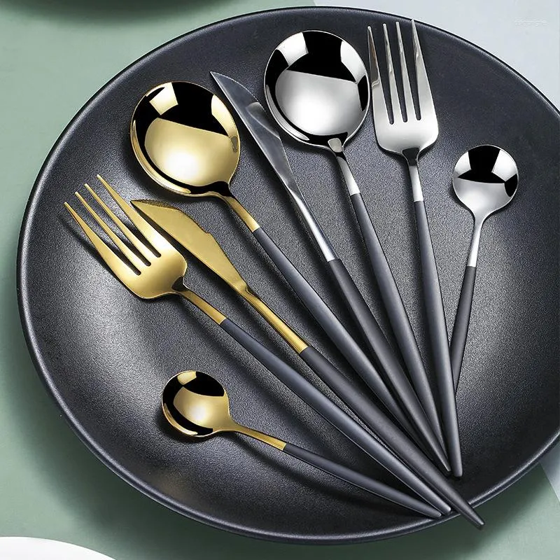 Dinnerware Sets Black Gold Stainless Steel Cutlery Set Silver Tableware Dishwasher Safe Fork Spoon Knife Dinner Eco