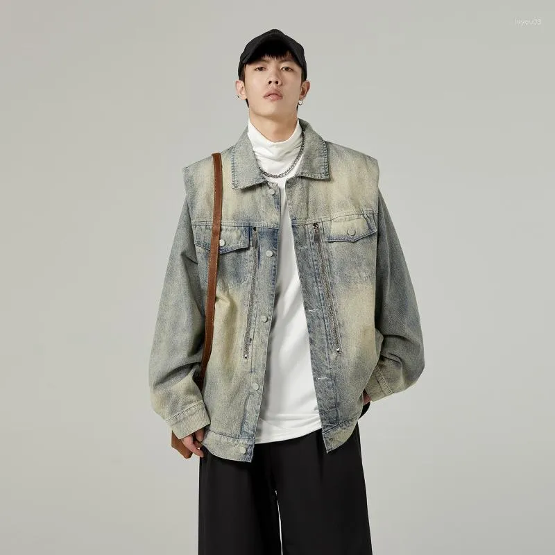 Vestes pour hommes 2023American Made Old Washed Loose And Polyvalent Jean Jacket Trendy Brand High-class Fried Street Work Vintage Coat